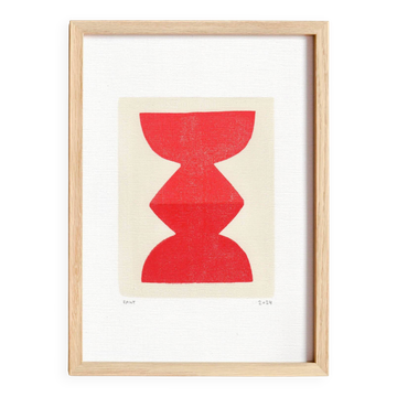 Abstract painting on red totem paper signed Eawy.