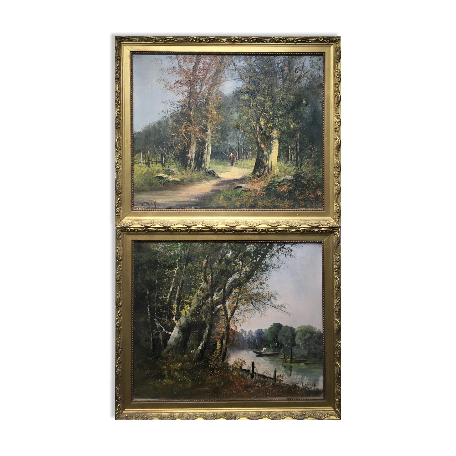Tableaux HST "Paysages Barbizon" XIX° siècle par L. Henry + cadre