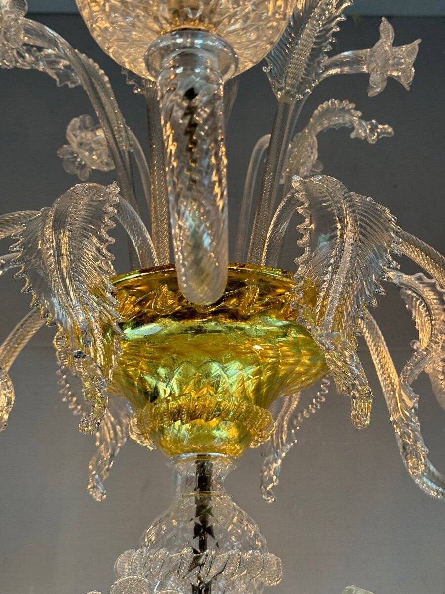 Murano Glass Venetian Chandelier, Colorless, Three Levels of Light