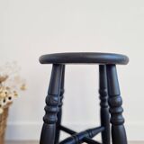 Antique black wooden stool, renovated