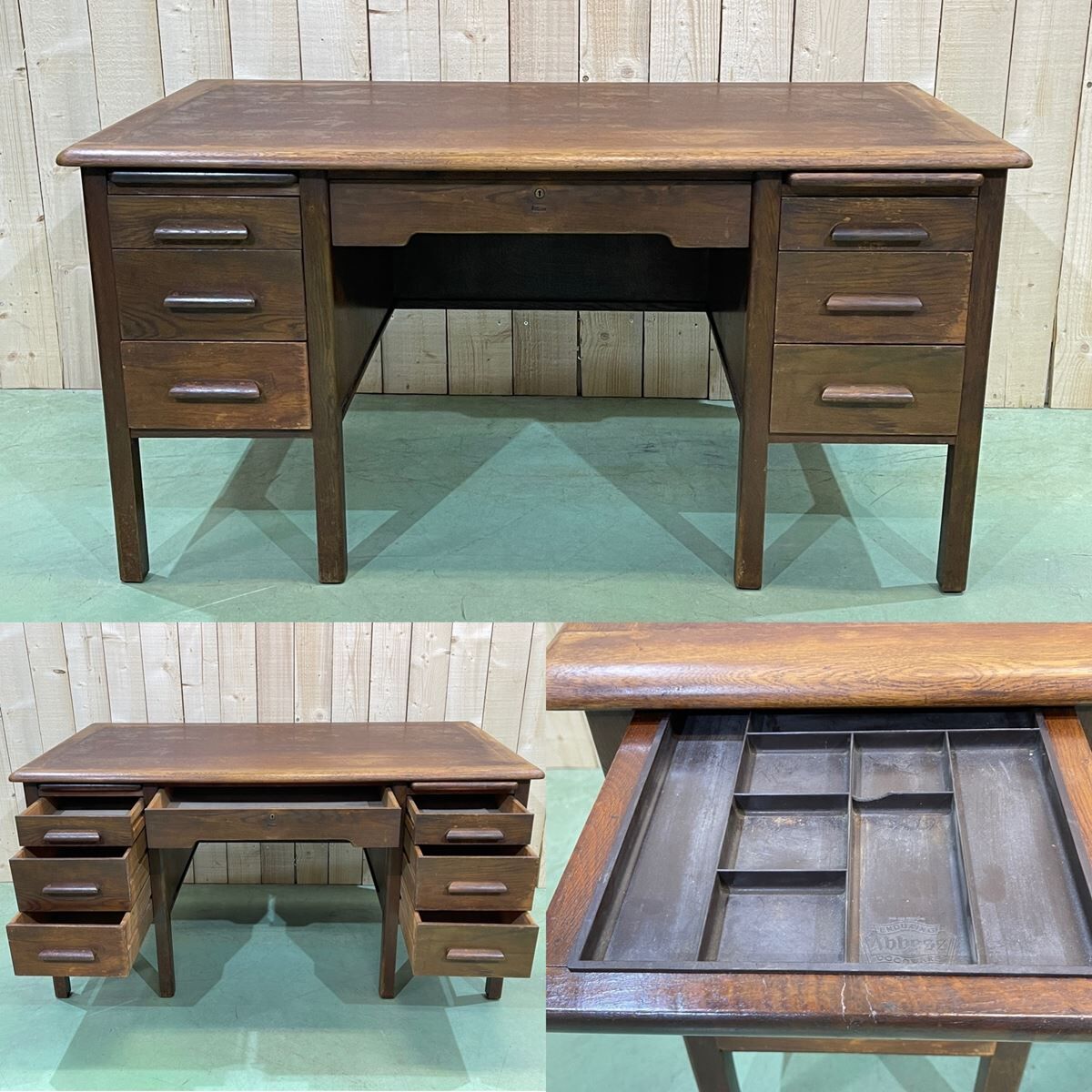 60s English flat desk in oak