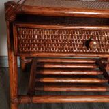 Rattan drawer table, bamboo and braided wicker