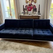 Canapé 3 place Florence Knoll velours bleu marine