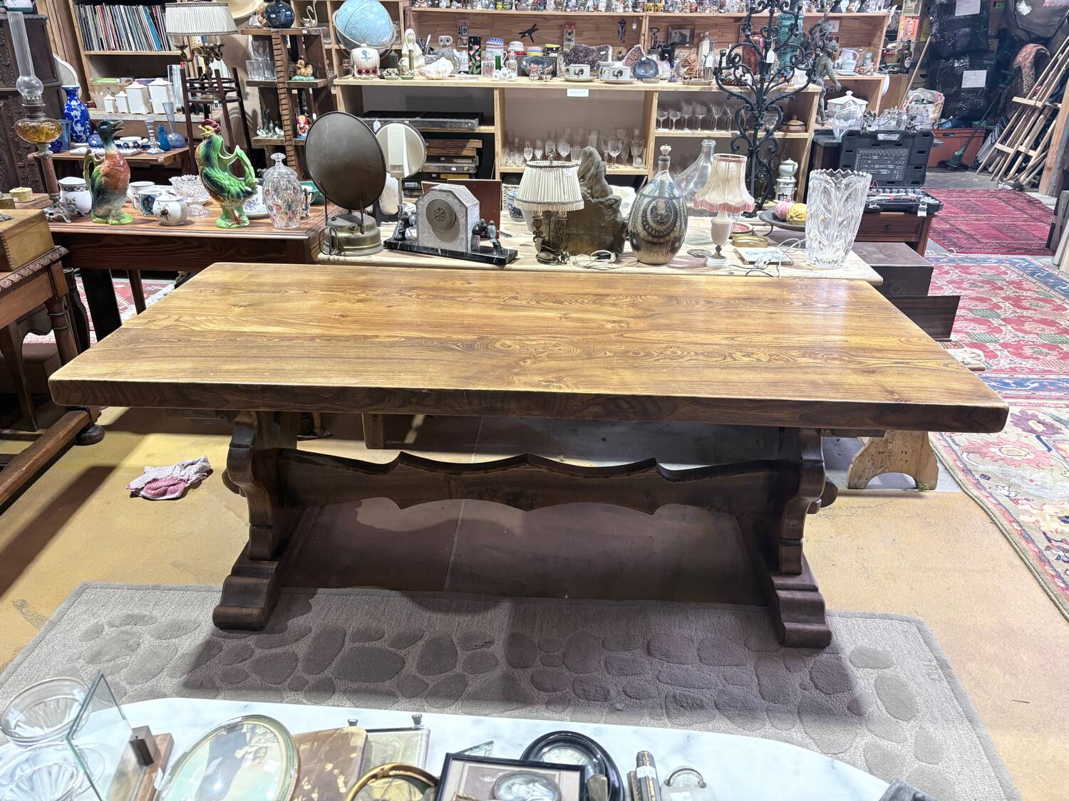 Large solid wood monastery table – trestle base