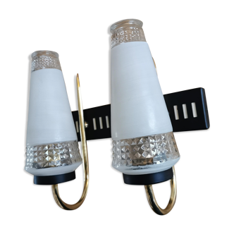 Pair of brass and glass wall lights 1960
