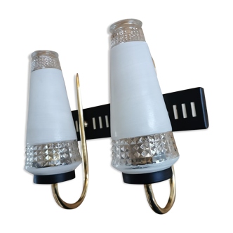 Pair of brass and glass wall lamps 1960