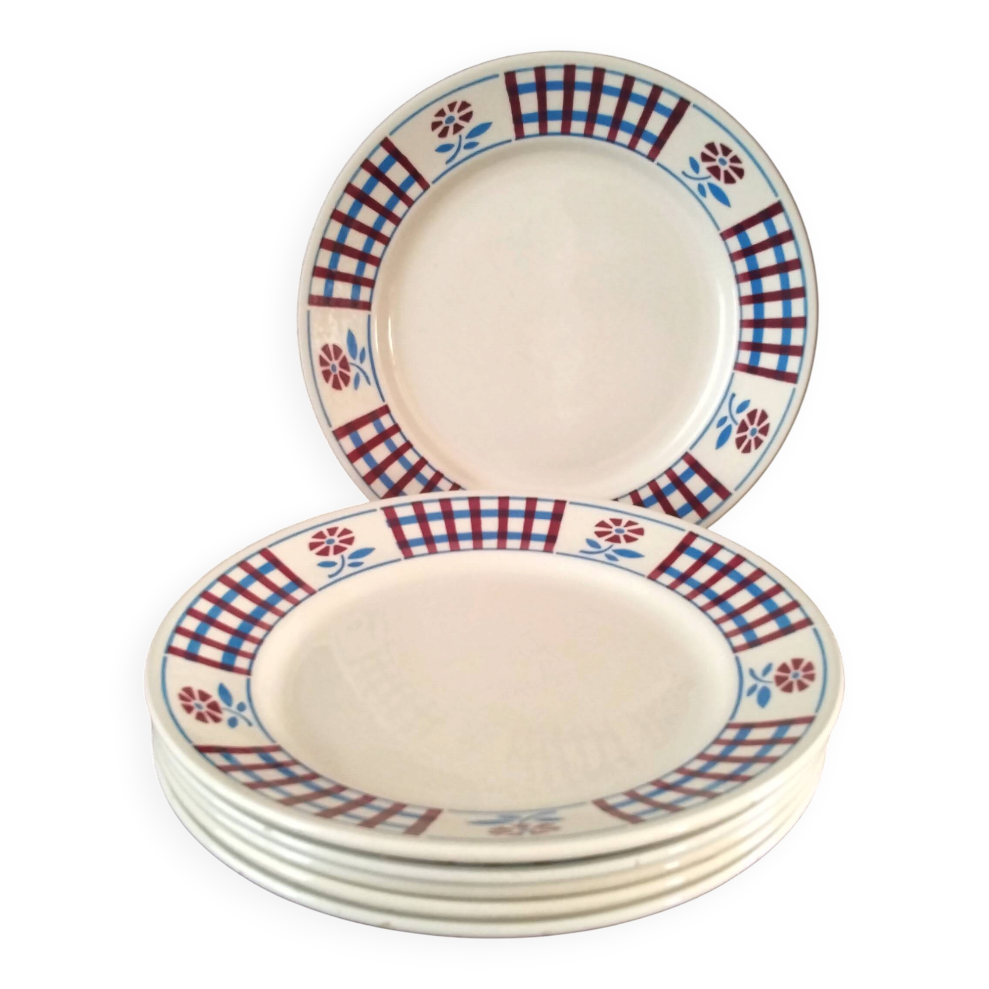 6 flat plates made of semi-porcelain from Badonviller