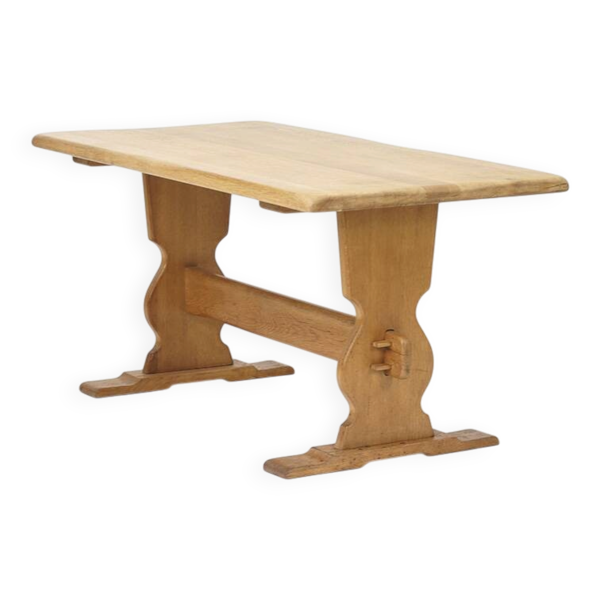 Table à manger en chêne brutaliste rustique vintage du milieu du siècle