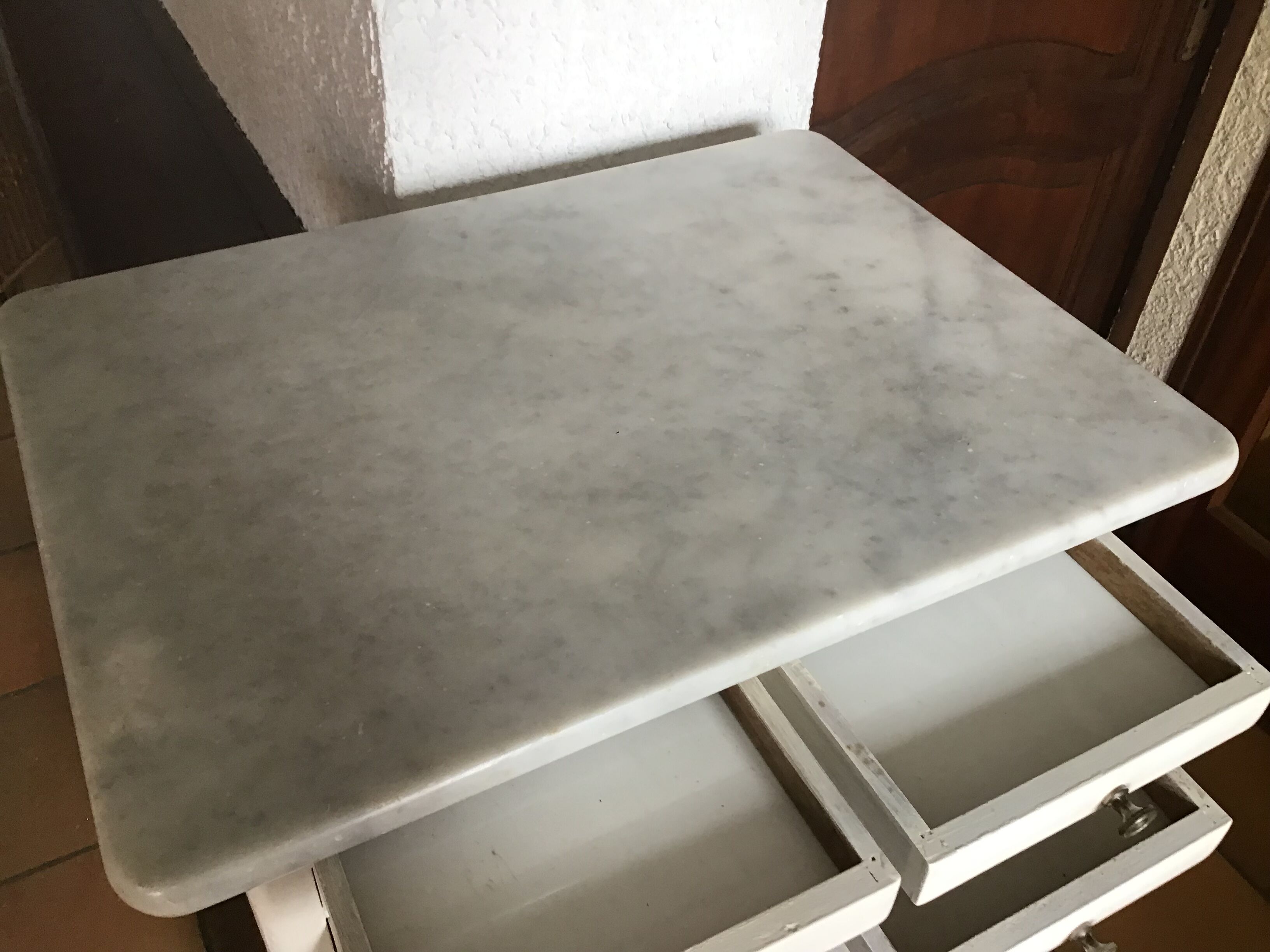 Vintage dentist furniture in wood and marble