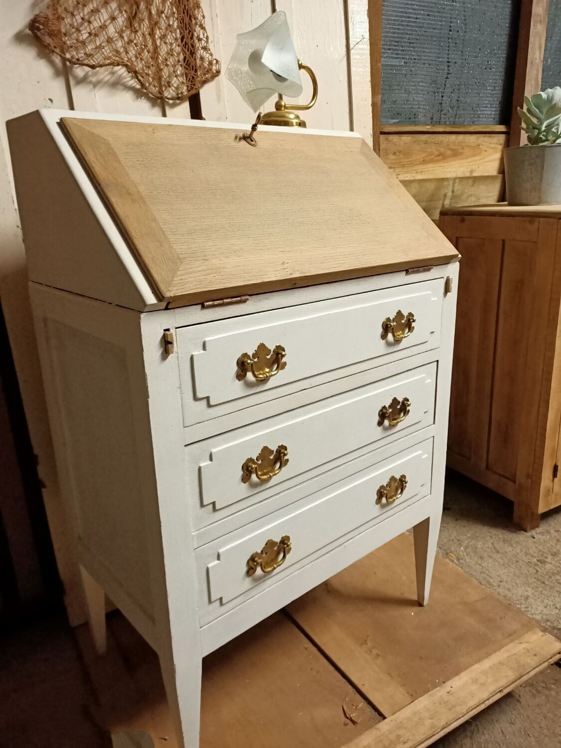 Wooden secretary chest of drawers