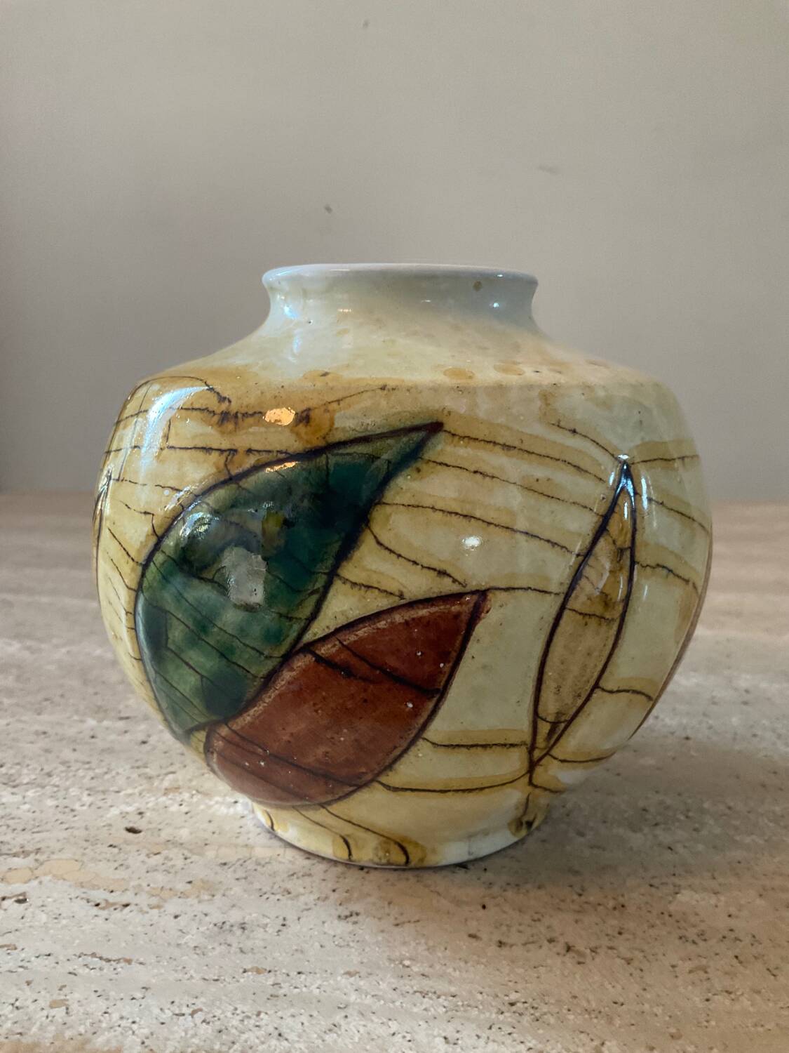 Signed enameled ceramic ball vase