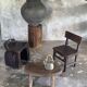 Small stool or small oval side table in solid teak wabi-sabi H24 53