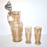 Theresienthal ? Broc bière aiguière et verres chope en verre irisé Bohème ou Allemagne