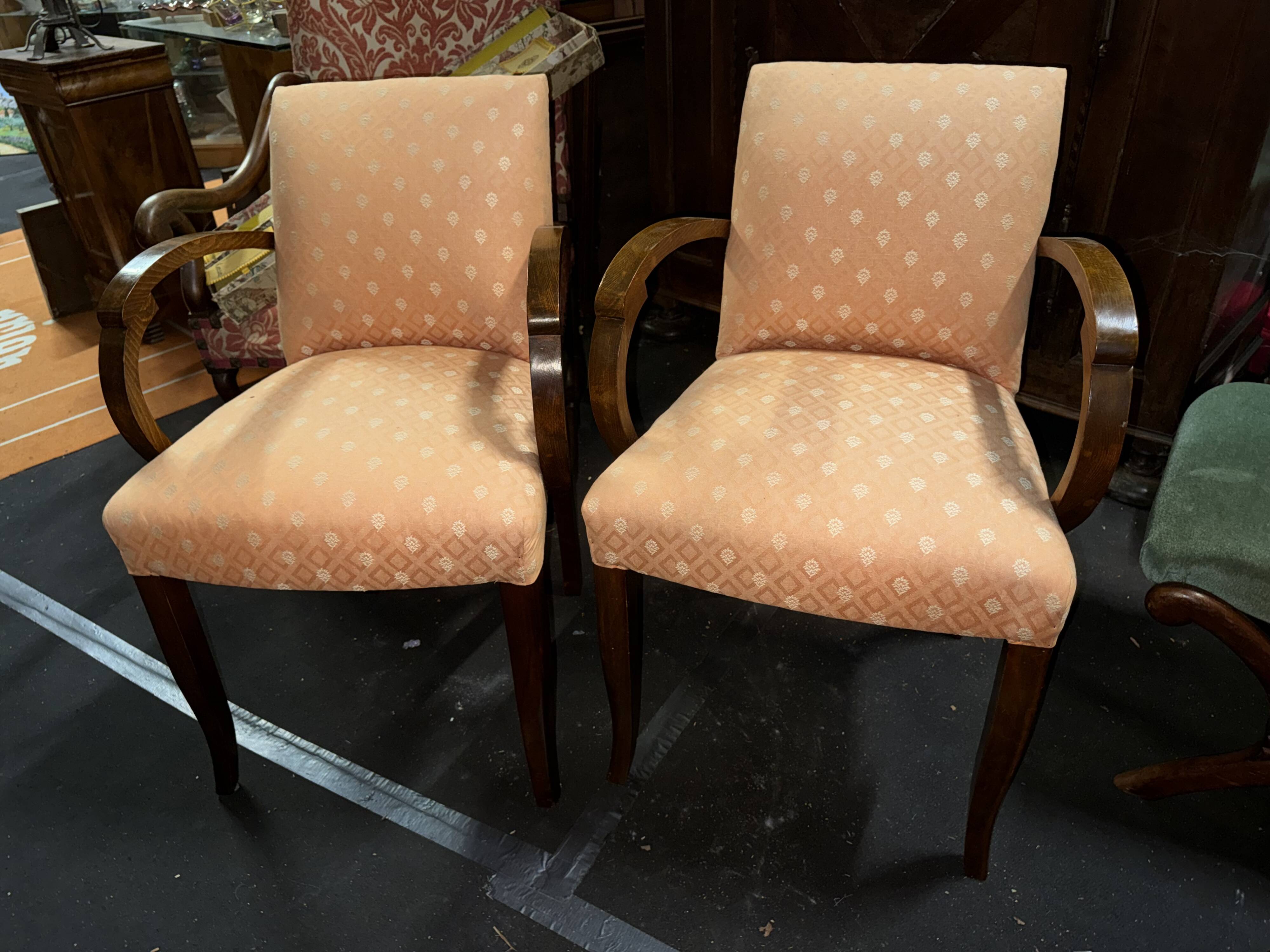 Pair of Art Deco bridge armchairs - horseshoe seat - 1930s