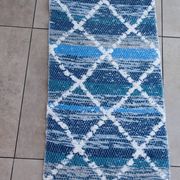 Tapis artisanal en coton recyclé - Réversible - Bleu et ecru