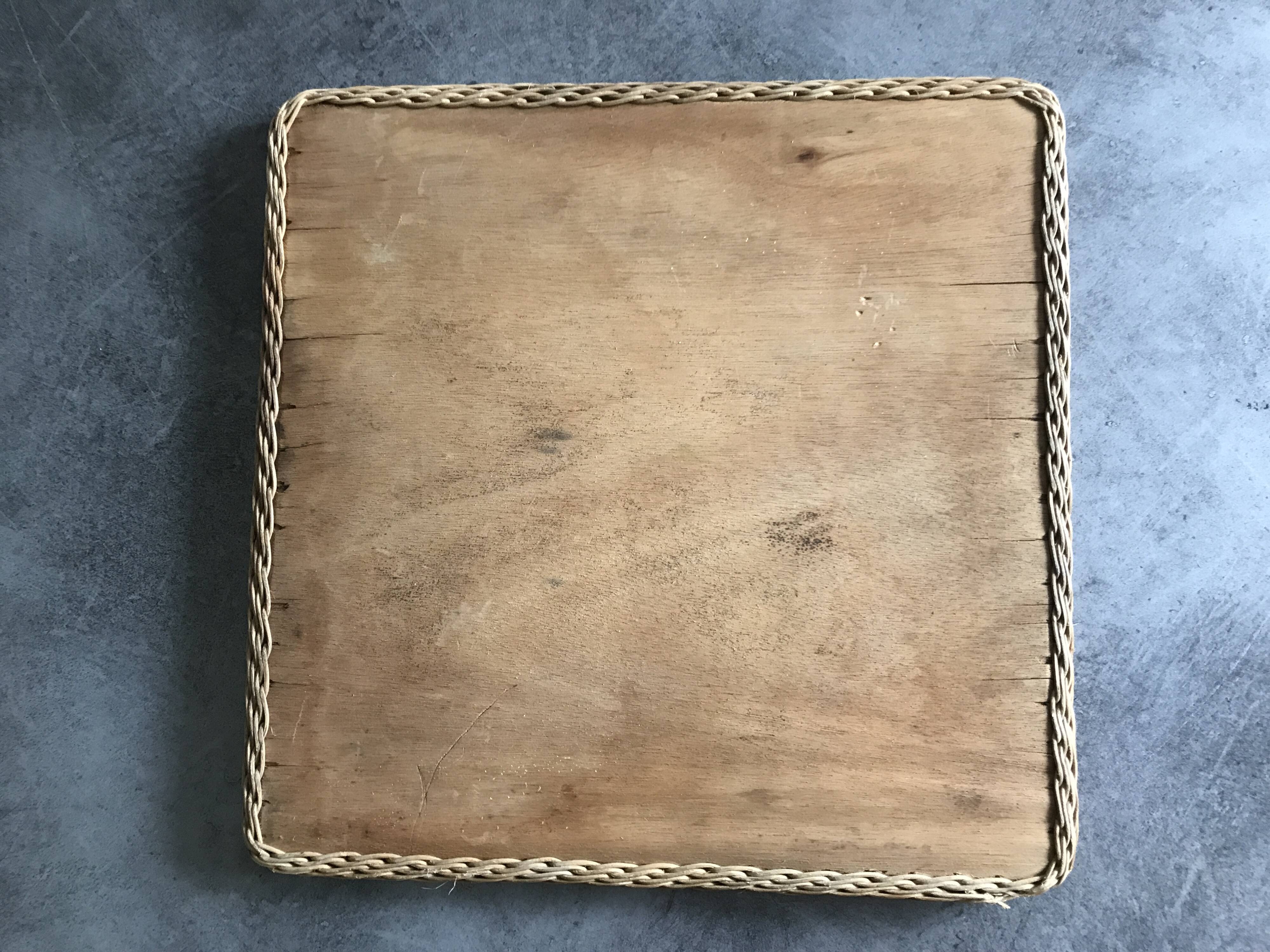 Ceramic tile trivet with vintage pattern woven wicker outline