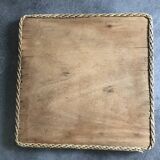 Ceramic tile trivet with vintage pattern woven wicker outline