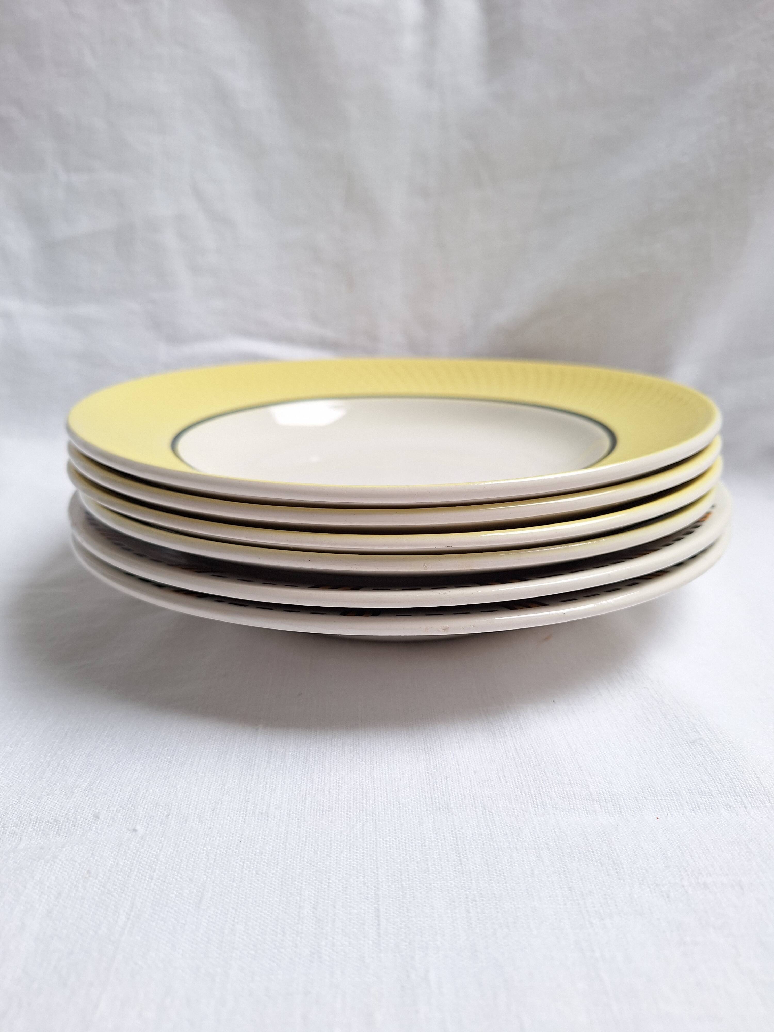 Vintage yellow soup plates from Moulin des Loups, Gien, Sarreguemines