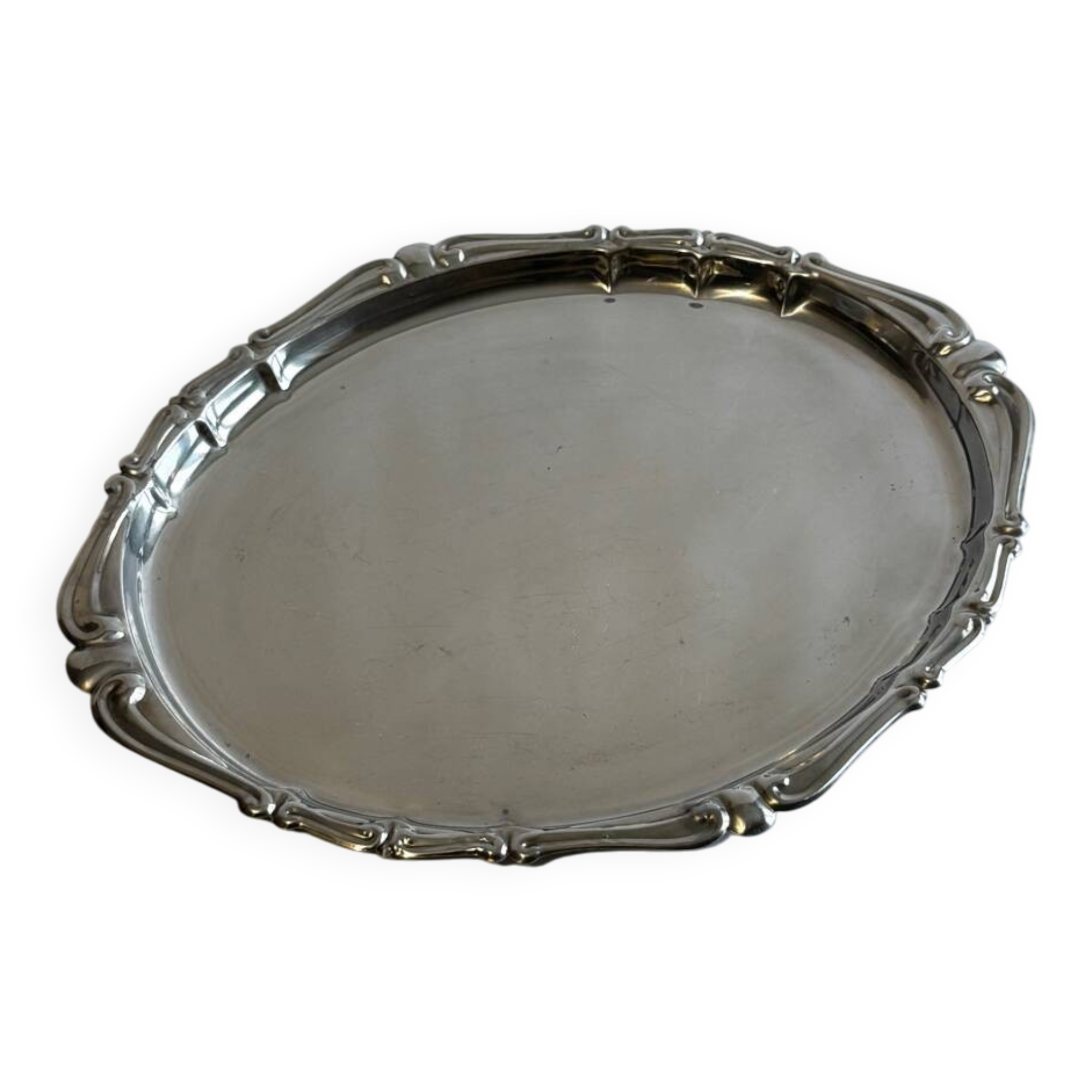 Vintage Mid Century Modern Baroque pattern stainless steel serving tra