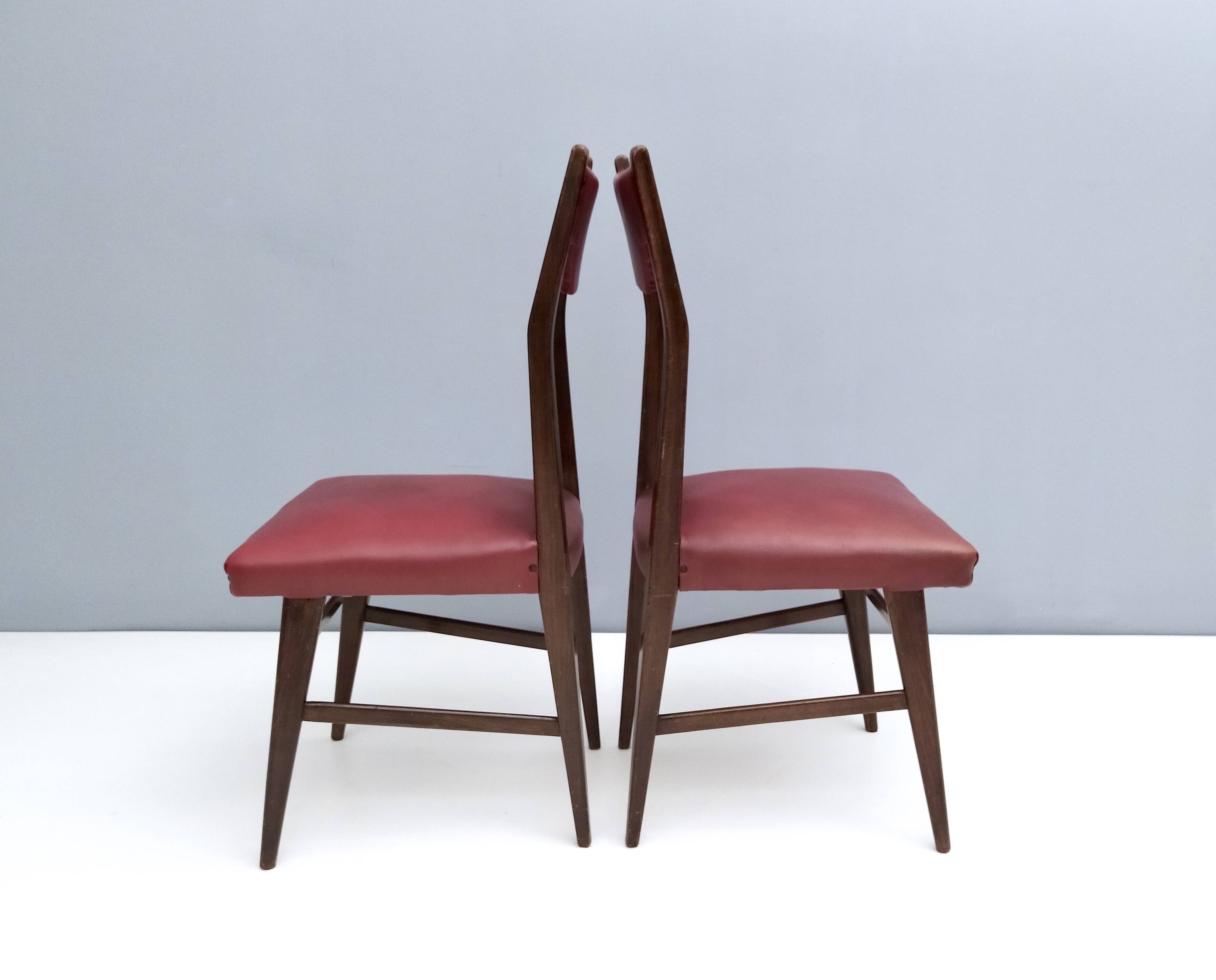 Set of Four Vintage Ebonized Beech and Crimson Skai Dining Chairs, Italy