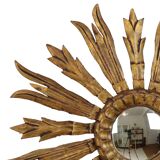 Old Wooden Sun Mirror Sunburst Mirror Gold Fifties 70cm
