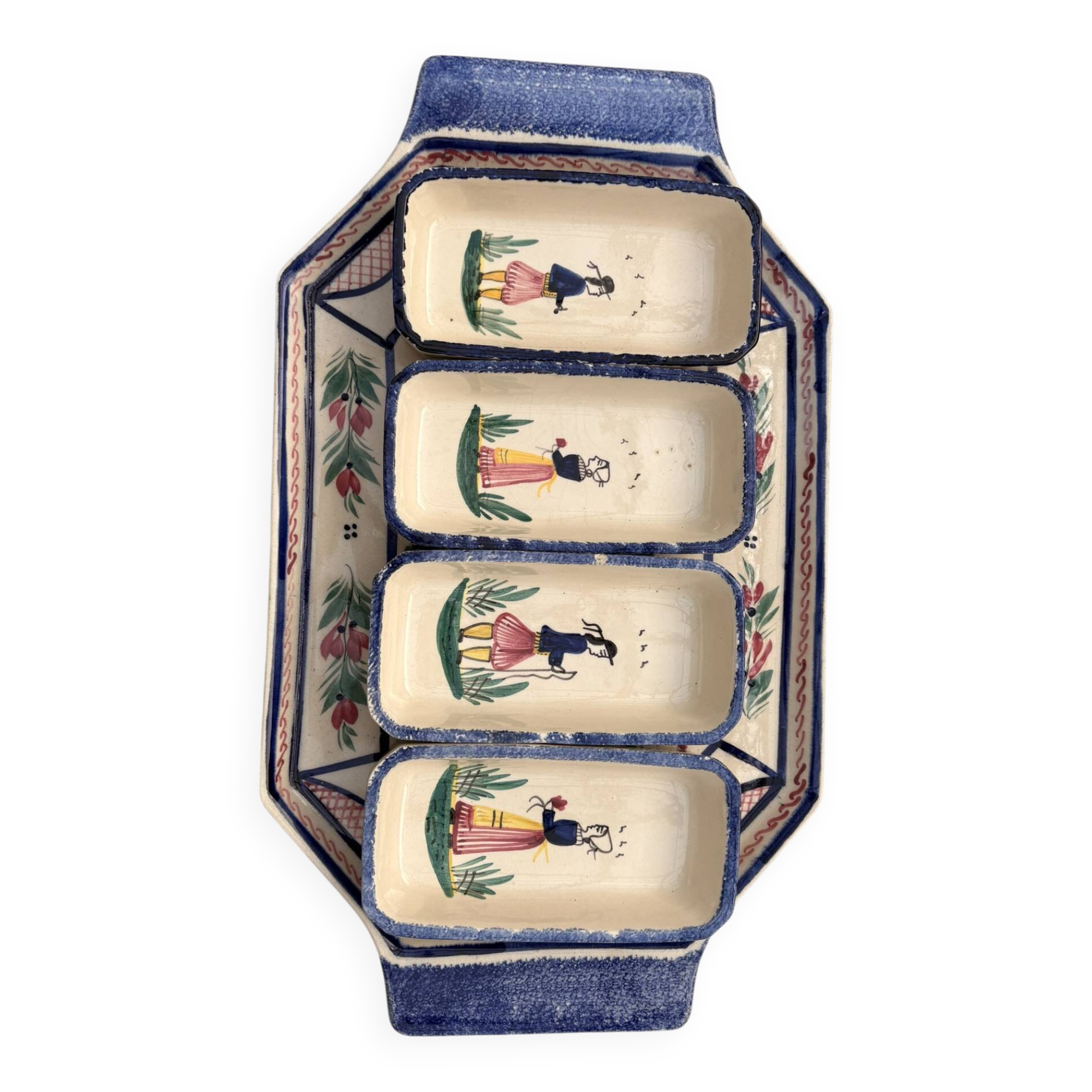 Old dish servant tray ramekin earthenware ceramic henriot quimper bl