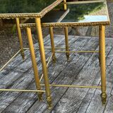 Vintage 70's nesting table in brass and mirror