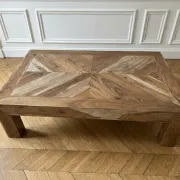 Large coffee table made of solid sheesham wood, with a diamond point marquetry top.