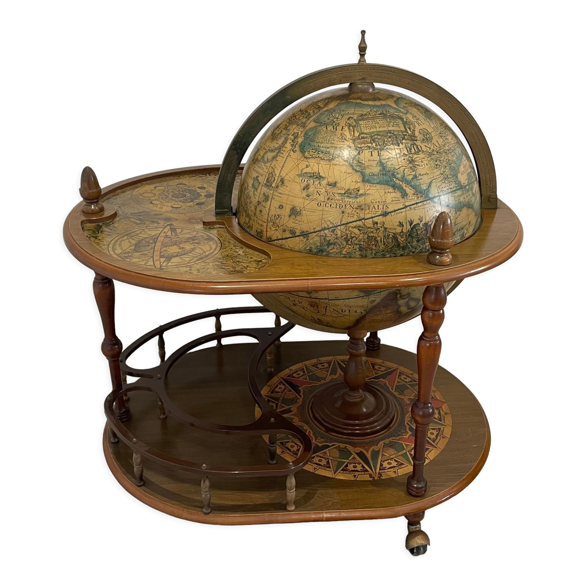 Vintage world map bar, globe