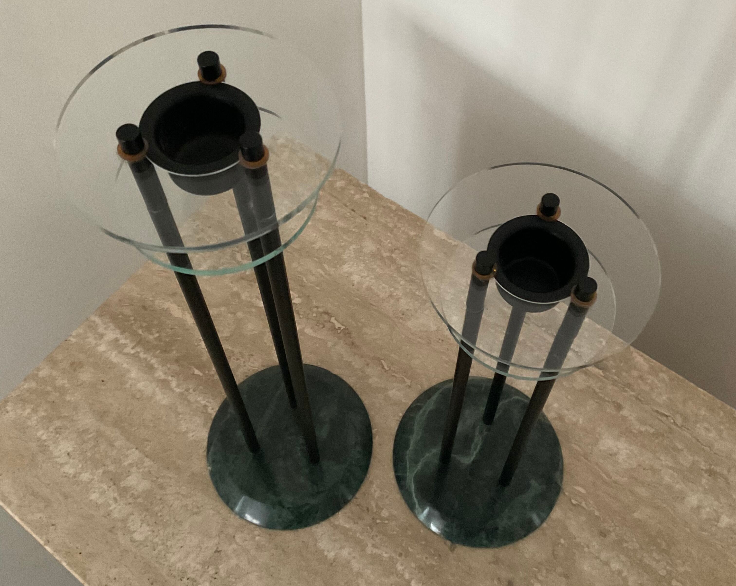 Duo of vintage candle holders in marble and plexiglass 70s-80s