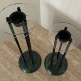 Duo of vintage candle holders in marble and plexiglass 70s-80s