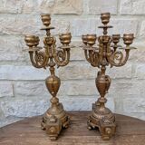Pair of metal candelabra candle holders with 5 branches, 41cm