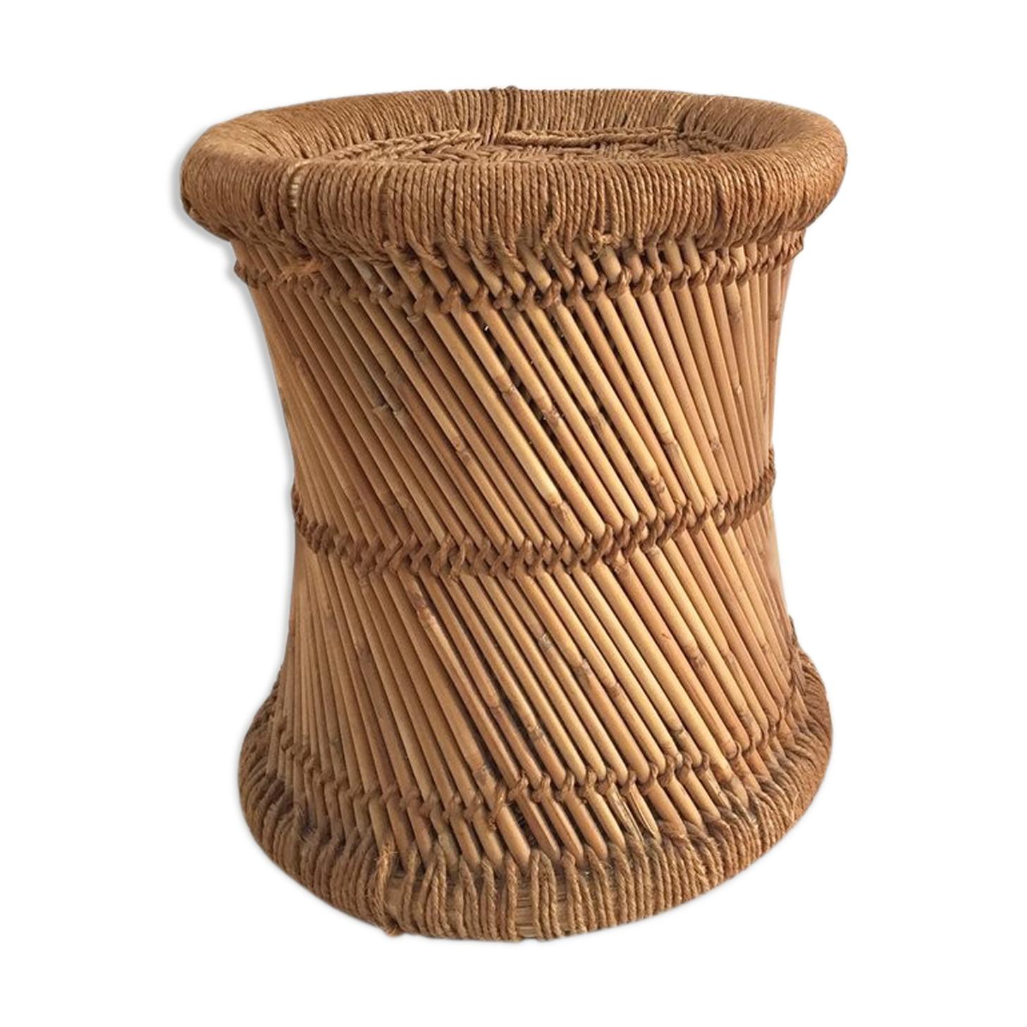 Vintage Bohemian woven rattan stool