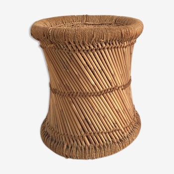 Vintage Bohemian woven rattan stool