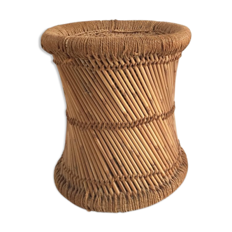 Vintage Bohemian woven rattan stool