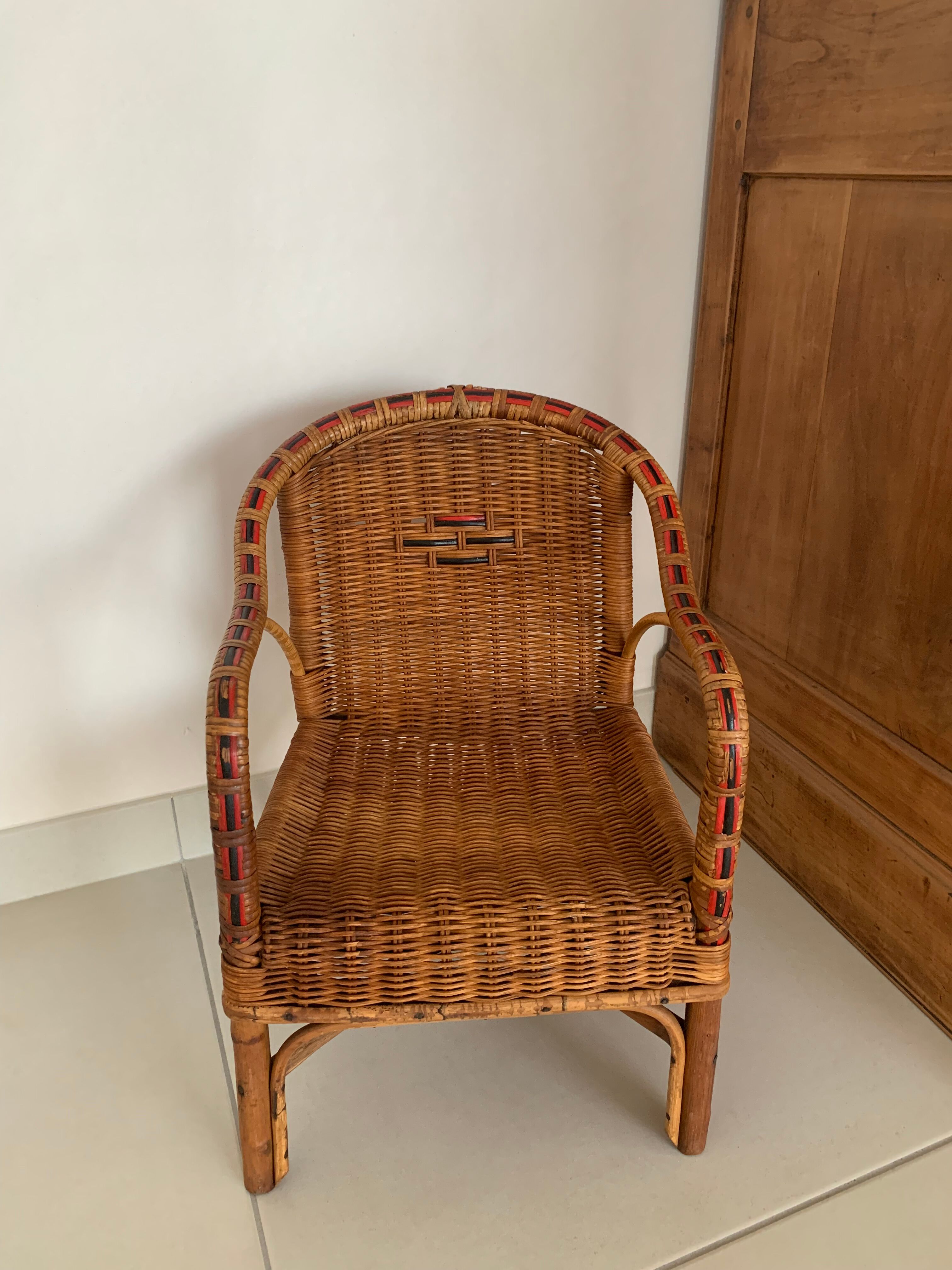 Vintage wicker and rattan armchair