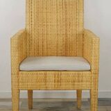 Fauteuil type bridge en bois et rotin tressé