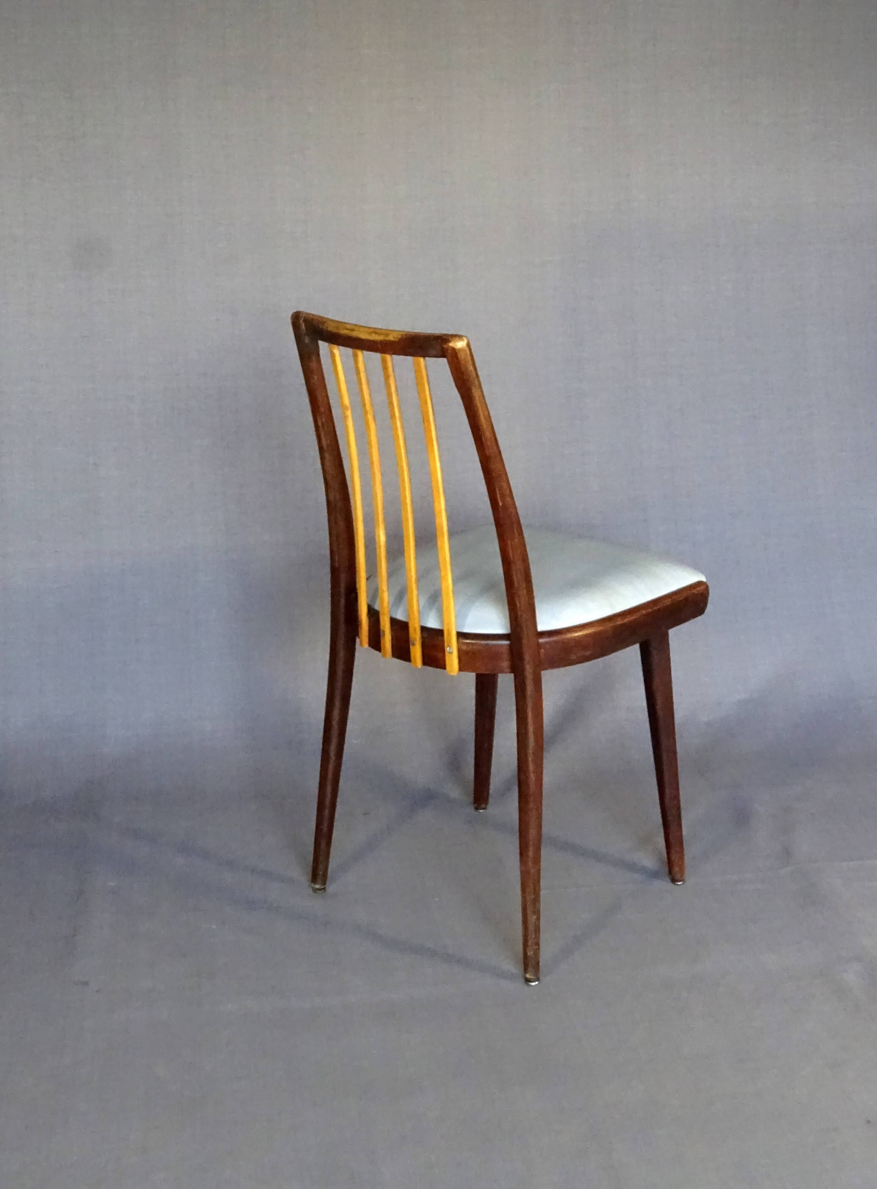 Set of 4 two-tone Thonet chairs from 1960, with grey leather seats.