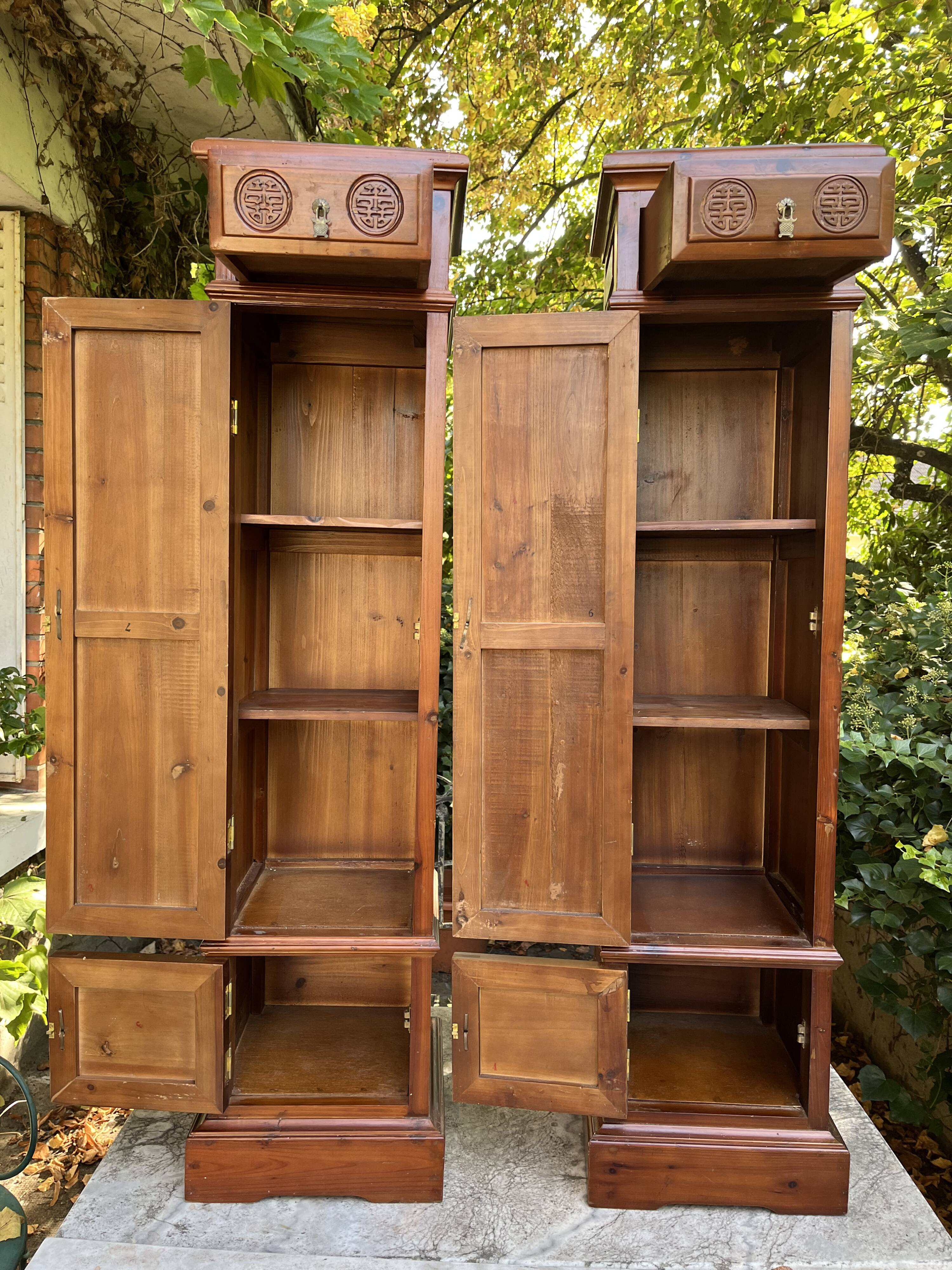 Pair of exotic wood storage columns - China