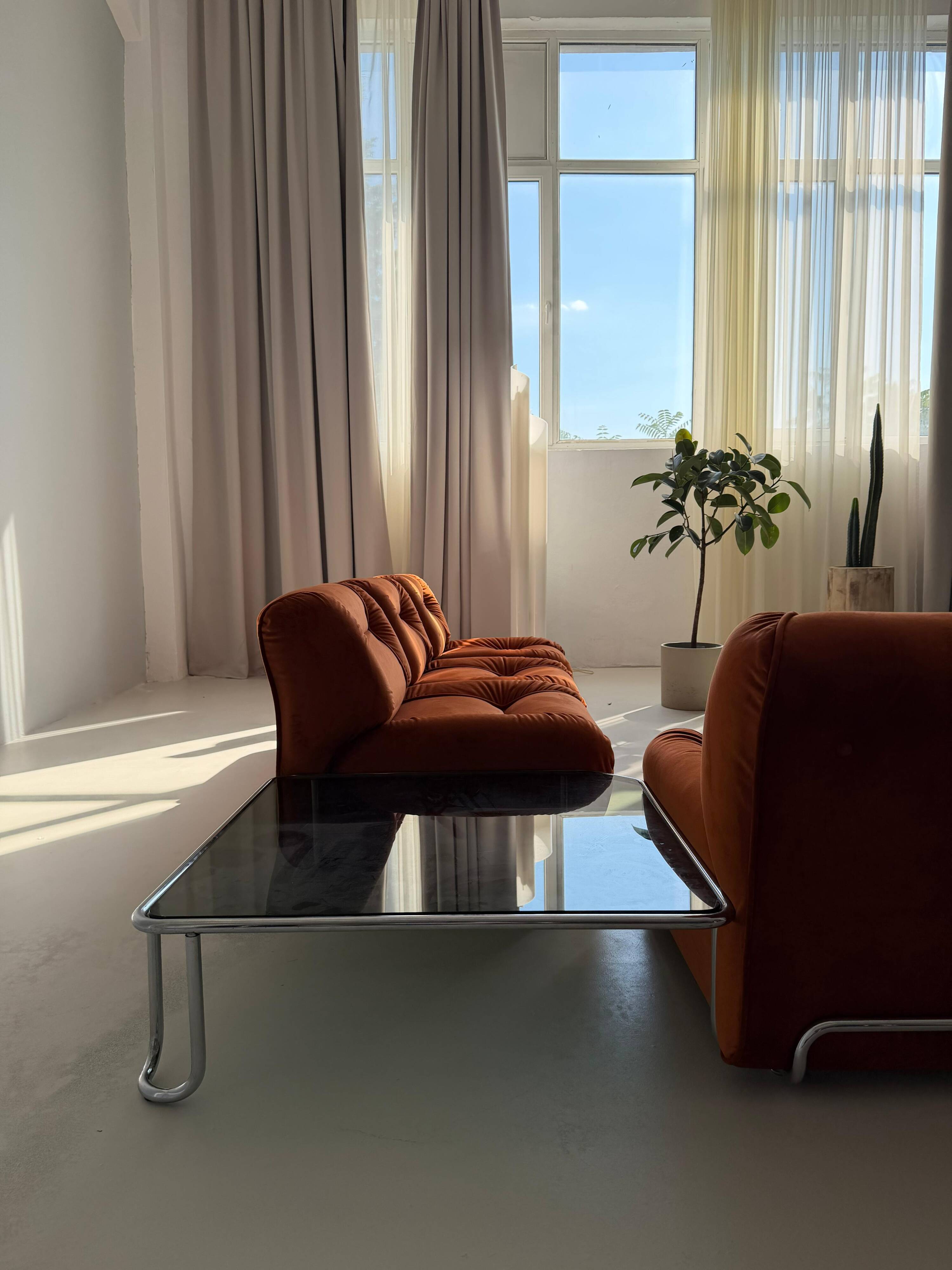 Modular Sofa Incorporated Coffee Table Burnt Orange Velvet