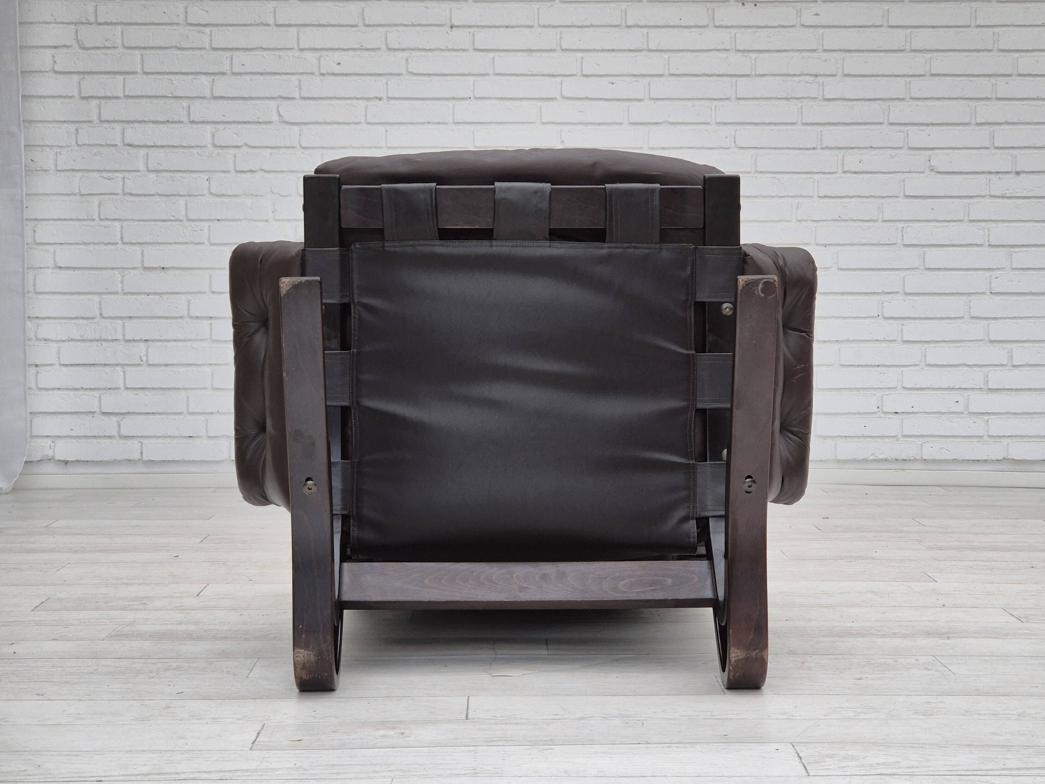 1970s, Scandinavian design, lounge chair, original condition, leather, bent wood.