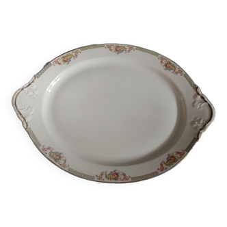 Grand plat de service en porcelaine de Limoges  Paniers  fleuris, fruits - debut 20 ème