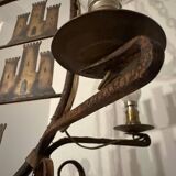 Medieval style heraldic wrought iron chandelier