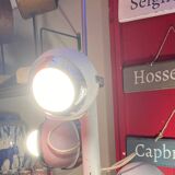 60s eyeball chandelier, 3 white globes, Aluminor