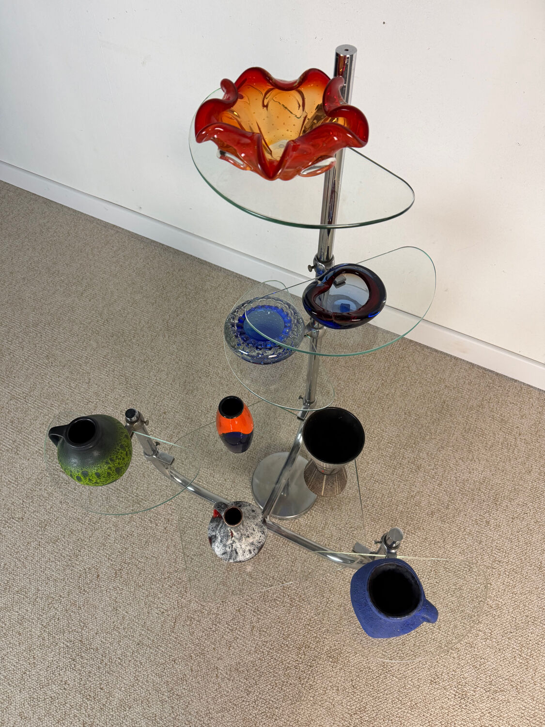 Art Deco shelf in glass and chrome metal
