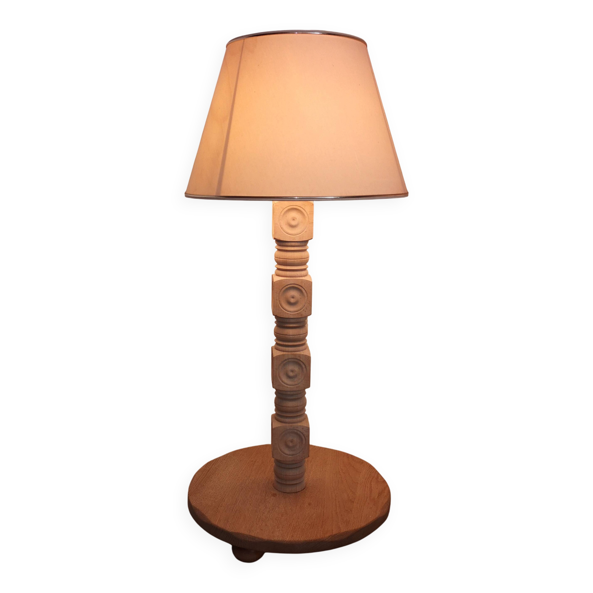 Brutalist living room lamp in raw oak by Charles Dudouyt 1940-1950