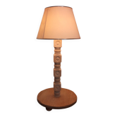 Brutalist living room lamp in raw oak by Charles Dudouyt 1940-1950