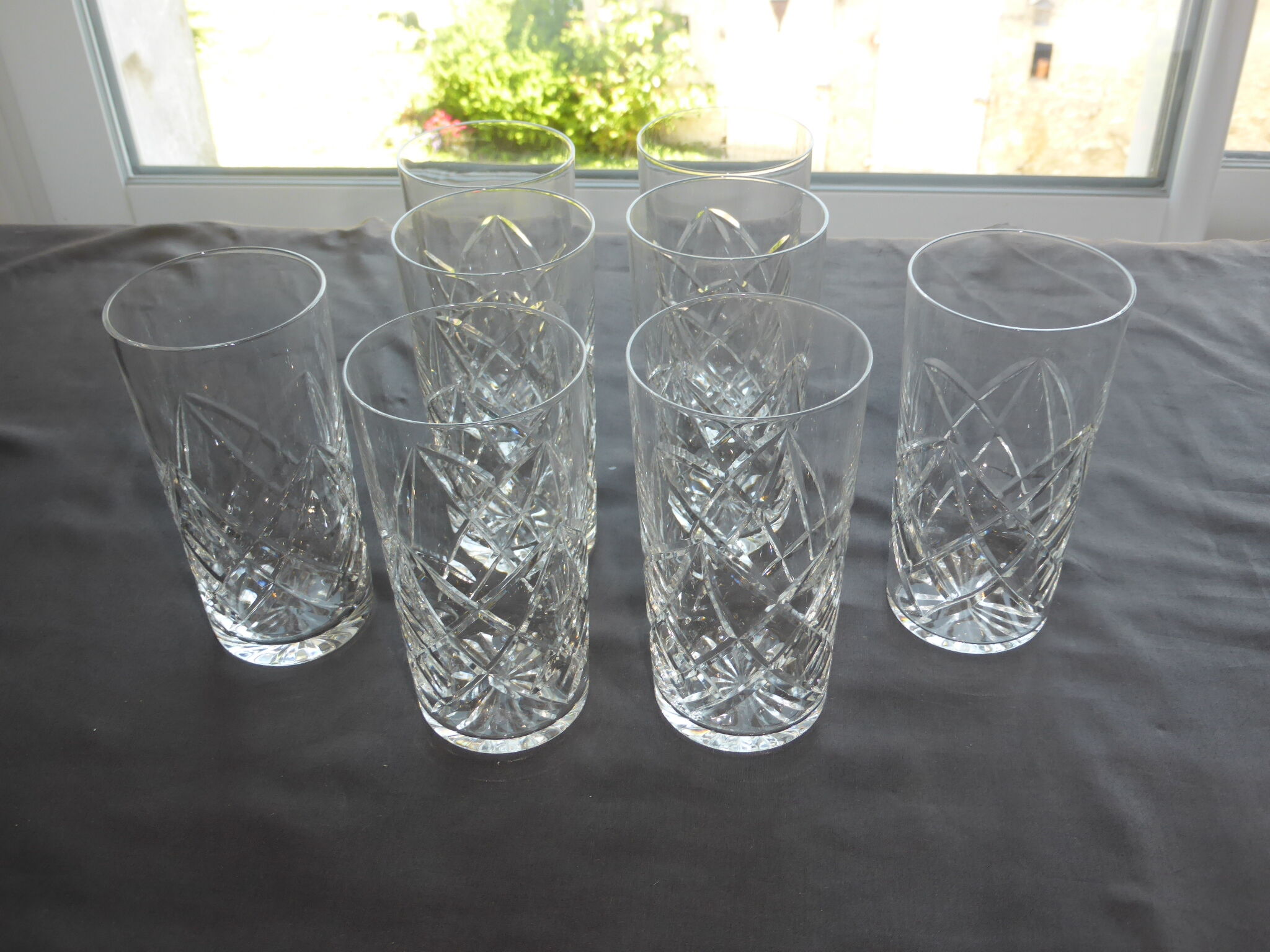 8 Verres à orangeade en cristal de Saint Louis-Décor de croisillons