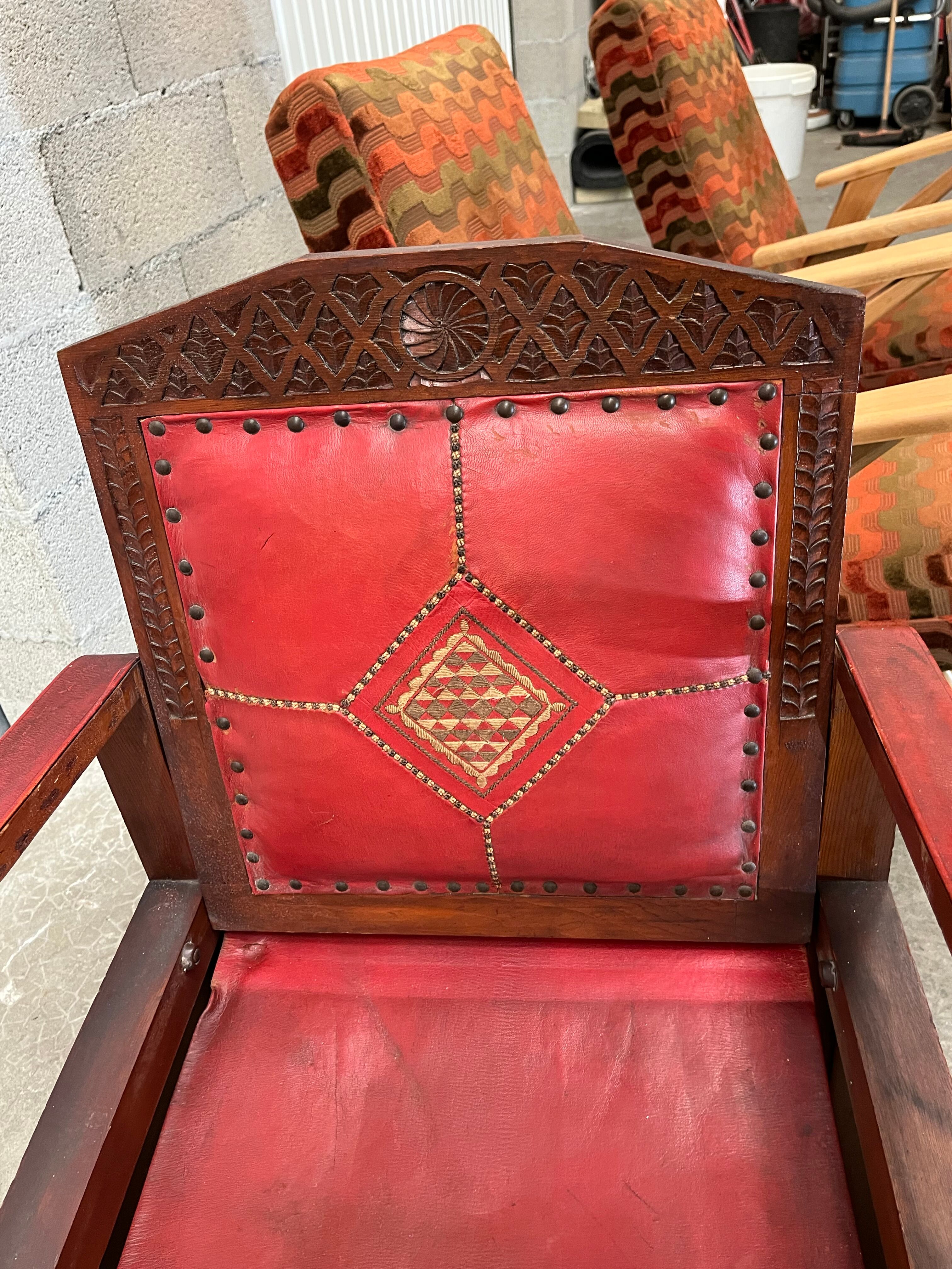 Pair of Moroccan leather armchairs from the 50s