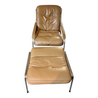Fauteuil Maggiolina de Zanotta + Ottoman en cuir